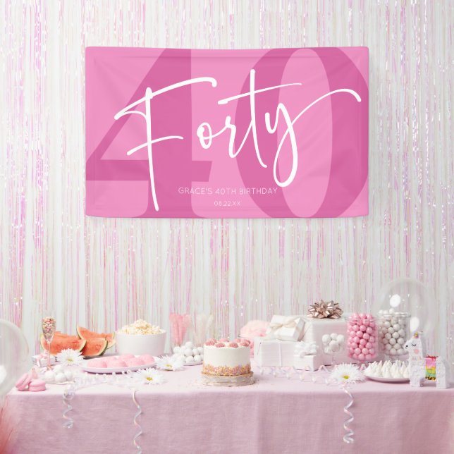 Pink Forty 40th Fortieth Birthday Party Banner (Party)