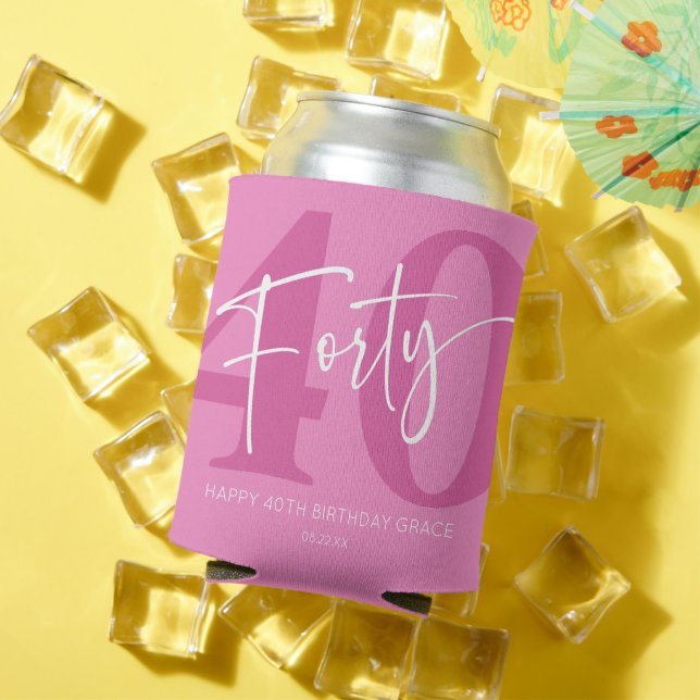 Pink Forty 40th Fortieth Birthday Party Gift Can Cooler (In Situ Summer)