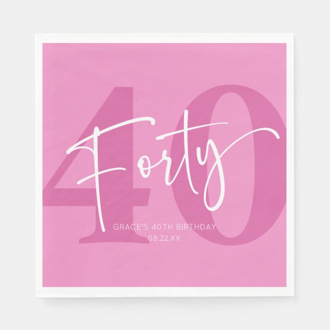 Pink Forty 40th Fortieth Birthday Party Napkin (Front)