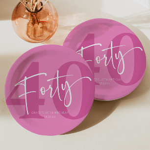 Pink Forty 40th Fortieth Birthday Party Paper Plate