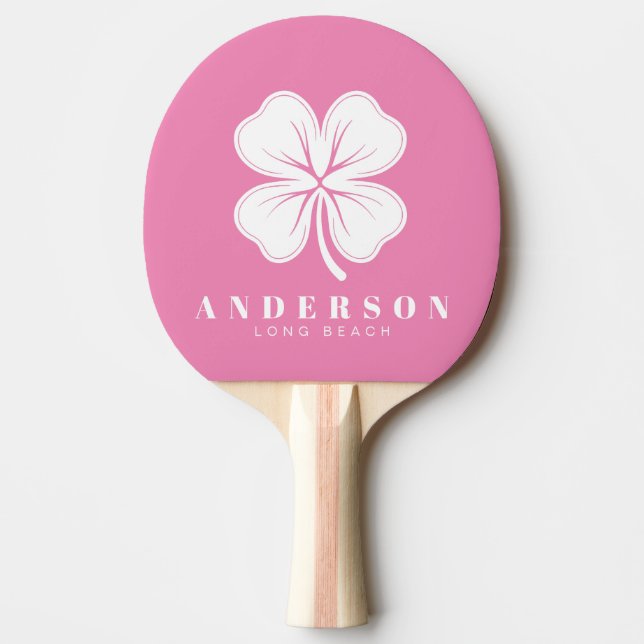 Pink Four Leaf Clover with Name Ping Pong Paddle (Front)