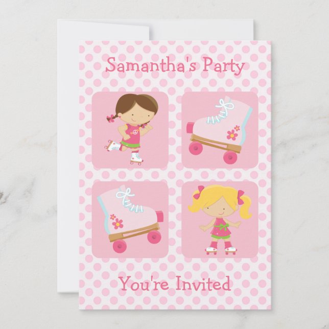 Pink Four Square Rollerskating Party Invitation (Front)