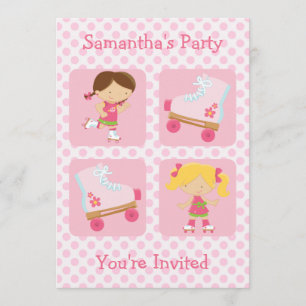 Pink Four Square Rollerskating Party Invitation