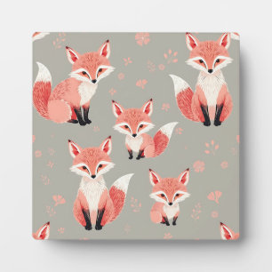 Pink Fox Baby Nursery Cute Woodland Animal Pattern Plaque