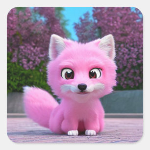 Pink Fox Square Sticker