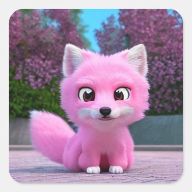 Pink Fox Square Sticker (Front)