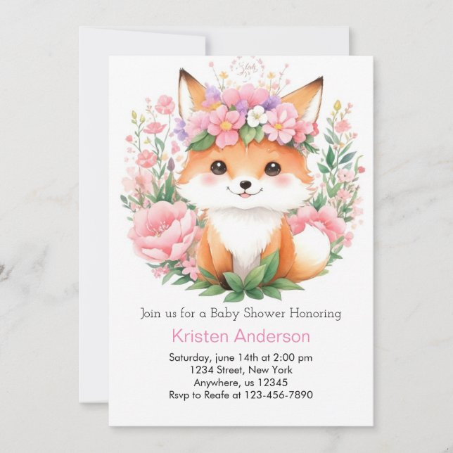 Pink Fox Whimsical Meadow Forest Girl Baby Shower Invitation (Front)