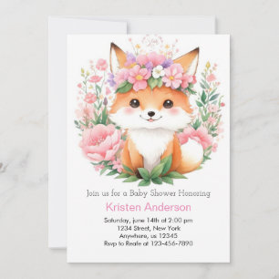Pink Fox Whimsical Meadow Forest Girl Baby Shower Invitation