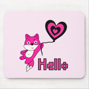 Pink fox with heart mouse mat