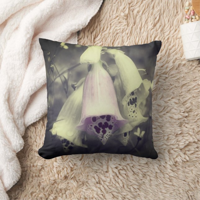 Pink Foxglove Flower Black And White Partial Colou Cushion (Blanket)