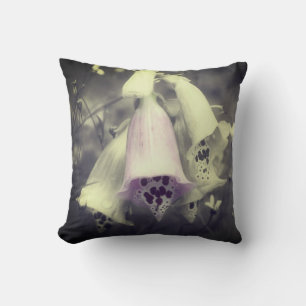 Pink Foxglove Flower Black And White Partial Colou Cushion