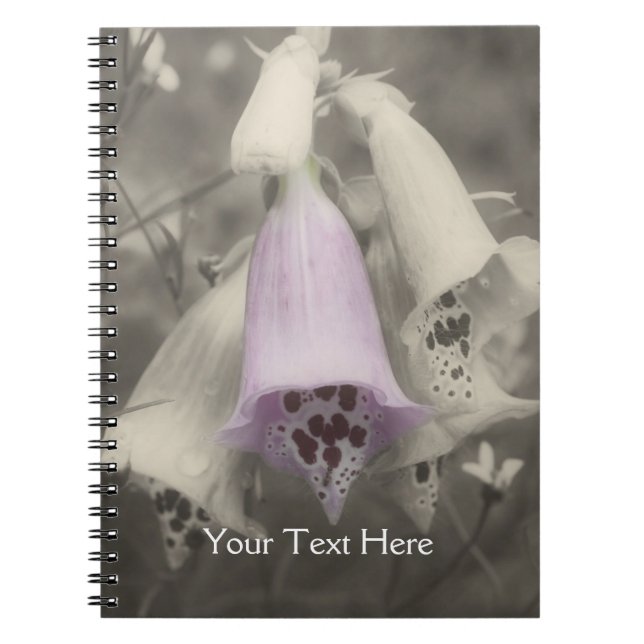 Pink Foxglove Flower In Black And White Notebook (Front)