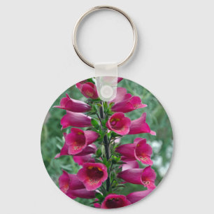 Pink foxglove flowers key ring