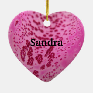 Pink Foxglove Petal Heart Custom Ceramic Tree Decoration