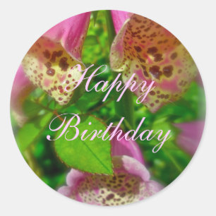 Pink Foxgloves Happy Birthday Sticker