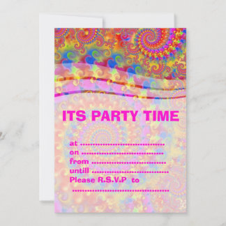 Pink Fractal Art Pattern Invitation