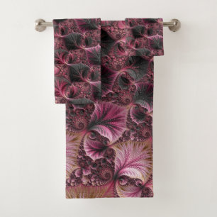 Pink Fractal Bath Towel Set