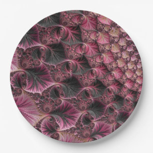 Pink Fractal Paper Plate
