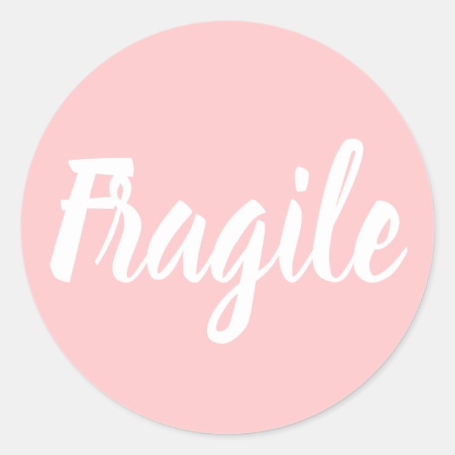 Pink fragile trendy modern business classic round sticker (Front)