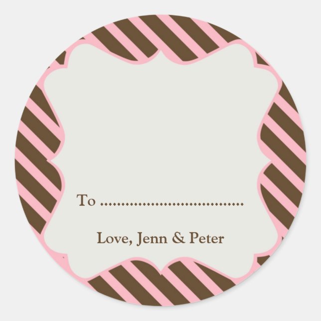 Pink frame brown stripe Christmas holiday gift tag (Front)