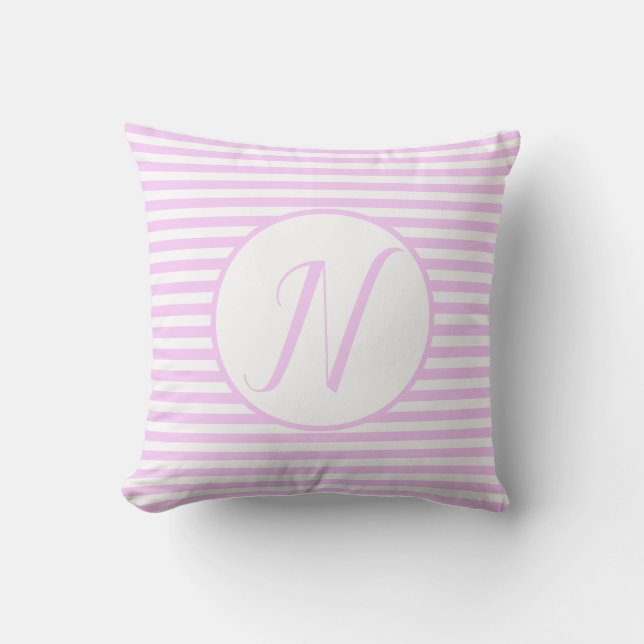 Pink Frame Monogram Letter Stripes Cushion (Front)