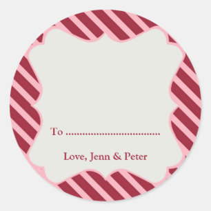 Pink frame red stripes Christmas holiday gift tag
