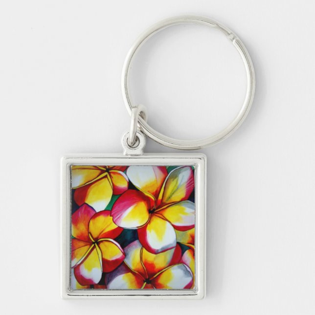Pink Frangipani flower by Sacha Grossel Art Key Ring (Front)