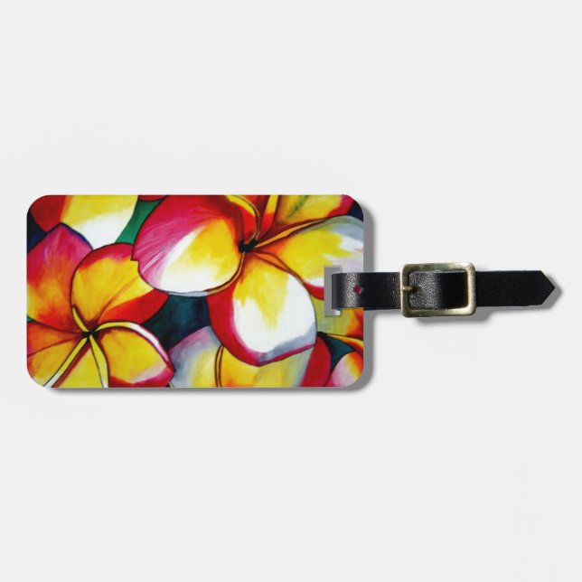 Pink Frangipani flower luggage tags (Front Horizontal)