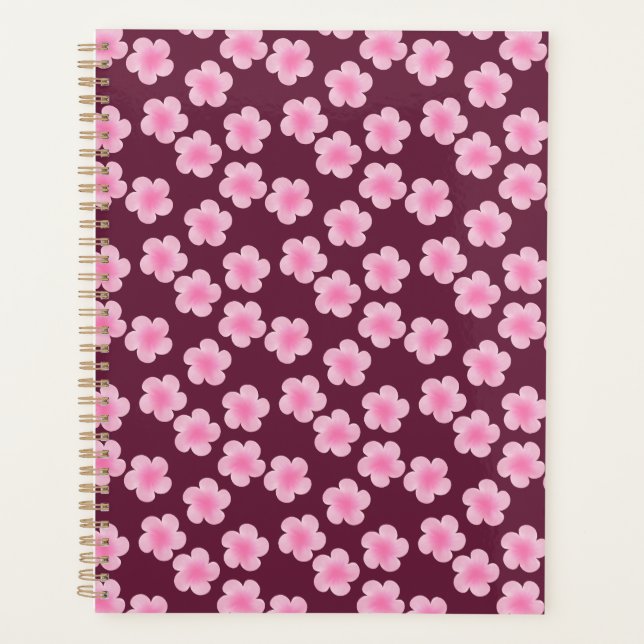 Pink Frangipani Flower Seamless Pattern Planner (Front)