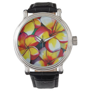 Pink Frangipani flower watch by Sacha Grossel