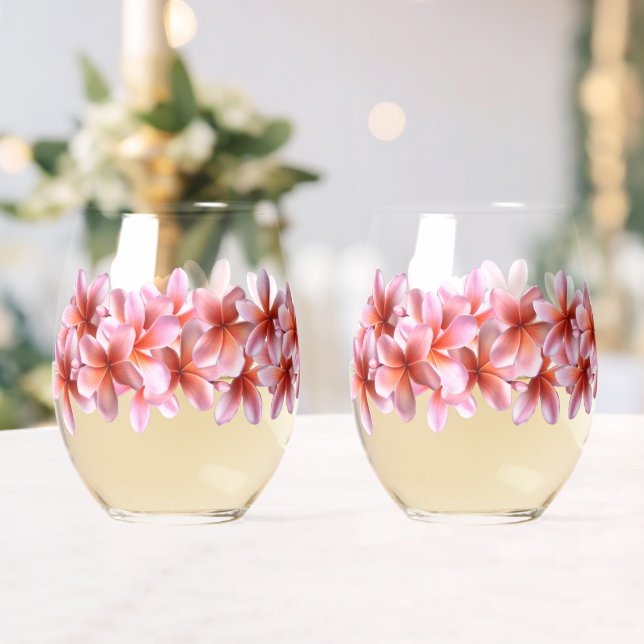 Pink Frangipani Flowers Hawaiian Drink Glasses (Insitu (Wedding))