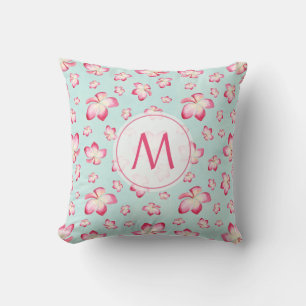 Pink Frangipani Monogram Cushion