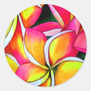 Pink  Frangipani Plumeria beach wedding Classic Round Sticker