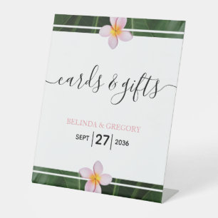 Pink Frangipani Plumeria Wedding Cards & Gifts Pedestal Sign