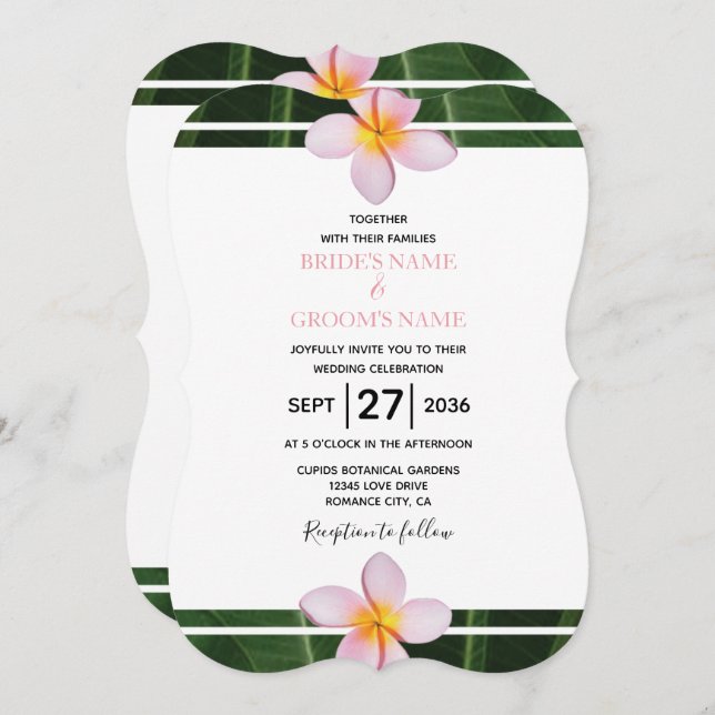 Pink Frangipani Plumeria Wedding Invitations (Front/Back)