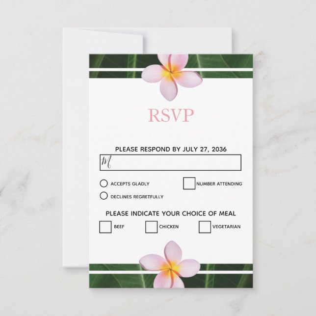 Pink Frangipani Plumeria Wedding RSVP Cards (Front)