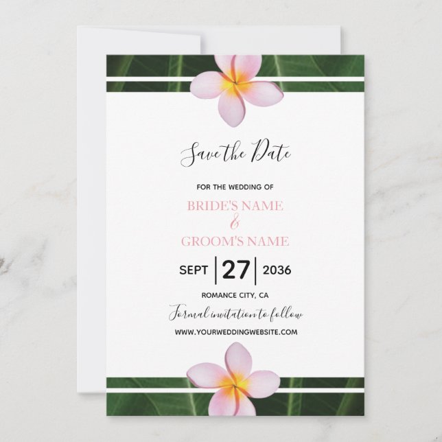 Pink Frangipani Plumeria Wedding Save The Date (Front)