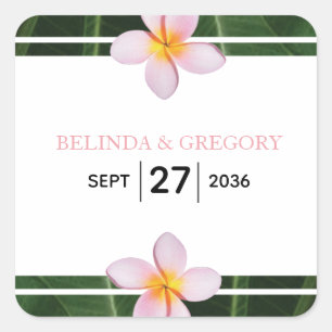 Pink Frangipani Plumeria Wedding  Square Sticker