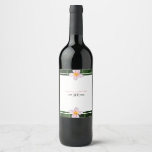 Pink Frangipani Plumeria Wedding Wine Label