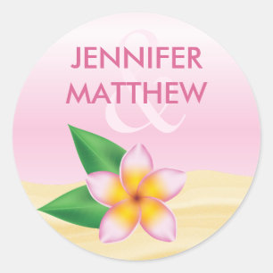 Pink Frangipani Tropical Flower Summer Wedding Classic Round Sticker