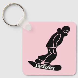 Pink Freeride Snowboarder Snowboarding Stencil Key Ring
