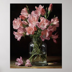 Pink Freesia Flowers Art Print Poster