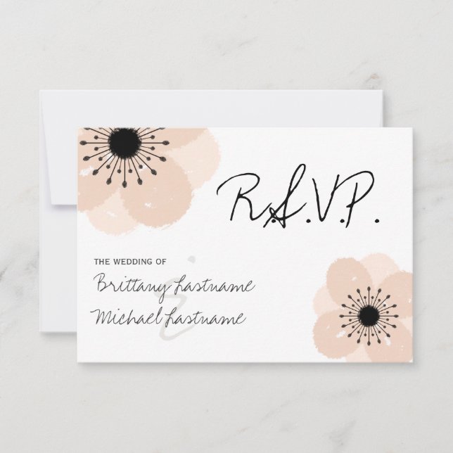 Pink French Anemone Wedding RSVP Card (Front)