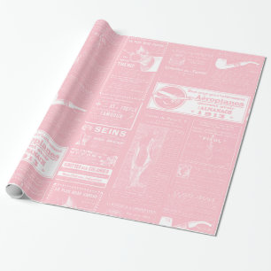 pink french antique newspaper victorian wrapping paper