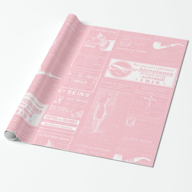 pink french antique newspaper victorian wrapping paper (Unrolled)