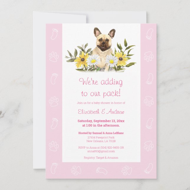 Pink French Bulldog Dog Baby Shower Invitation (Front)