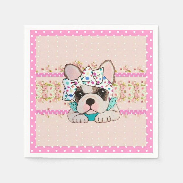 Pink French Bulldog Napkins (Front)
