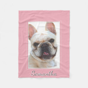 Pink French Bulldog personalised fleece blanket