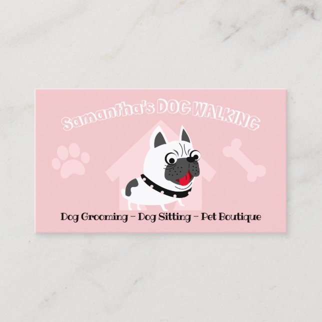 Pink French Bulldog Pet Sitter Dog Walker Groomer Business Card (Front)