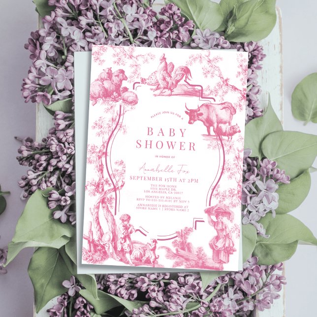 Pink French Country Farm Animal Girl Baby Shower Invitation (Creator Uploaded)